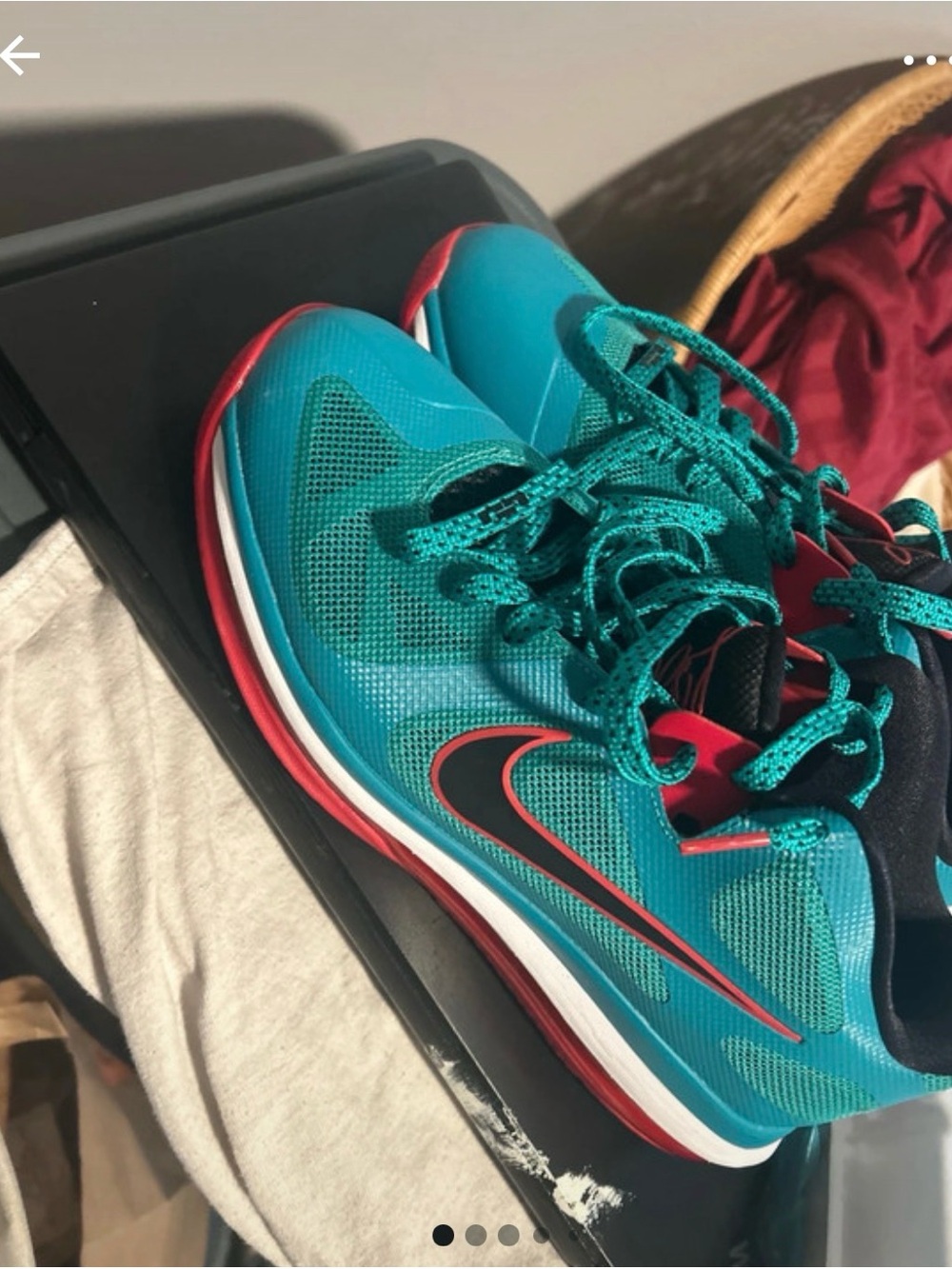 Nike Men's Teal and Red Athletic Running Shoes LeBron Liverpool